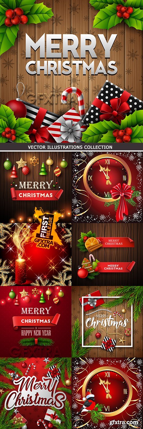 Merry Christmas and New Year decorative design elements 9