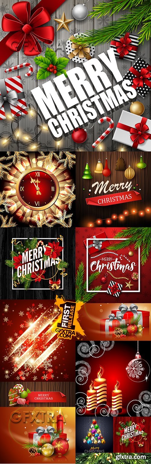 Merry Christmas and New Year decorative design elements 9