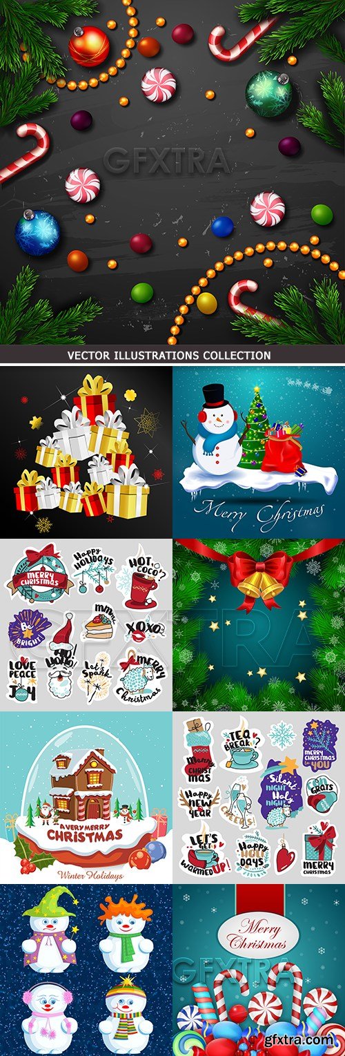 Merry Christmas and New Year decorative design elements 10