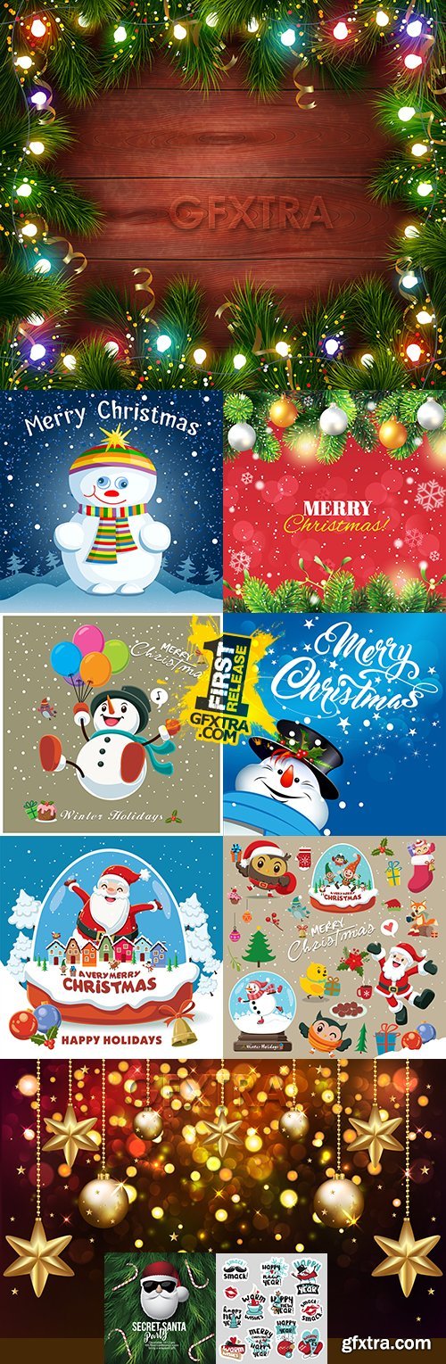 Merry Christmas and New Year decorative design elements 10