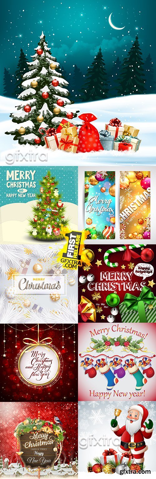 Merry Christmas and New Year decorative design elements 11