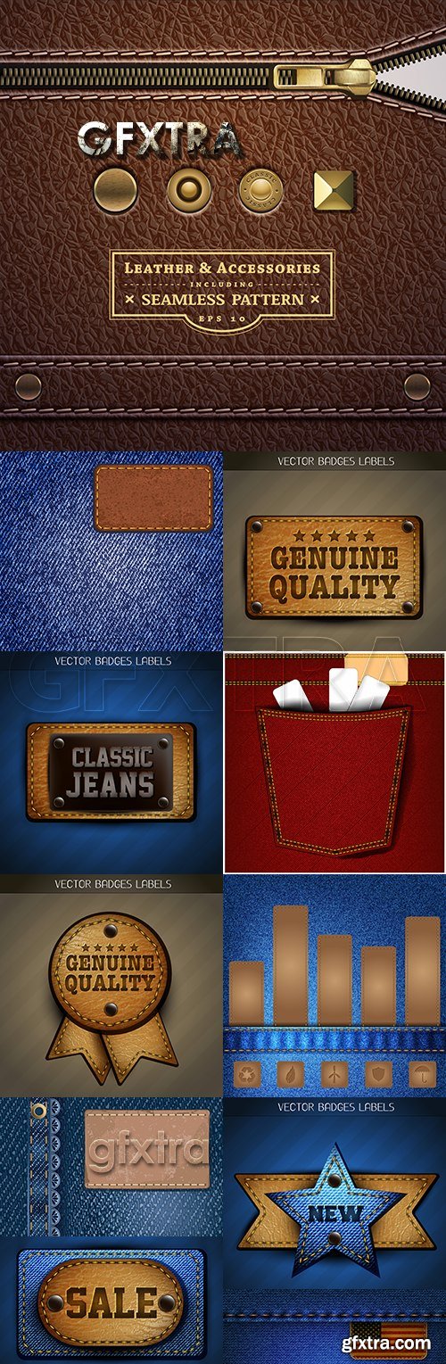 Jeans texture decorative and Leather metal labels accessories