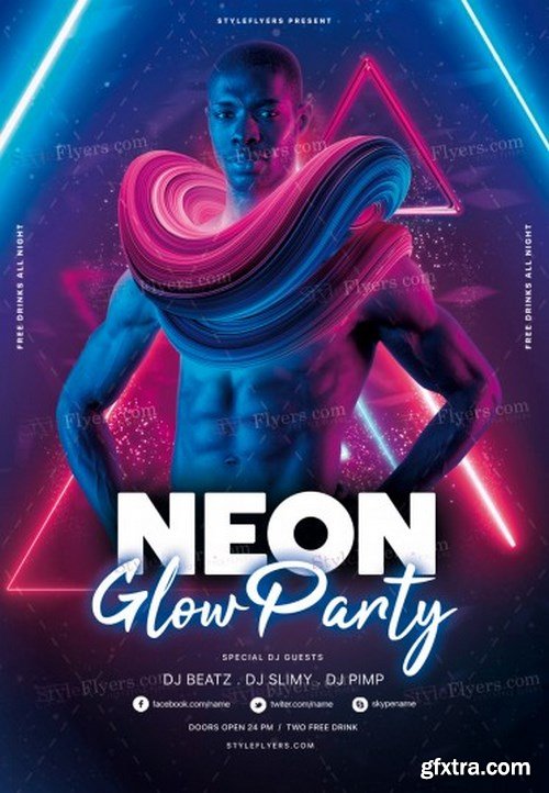 Neon Glow Party PSD Flyer Template