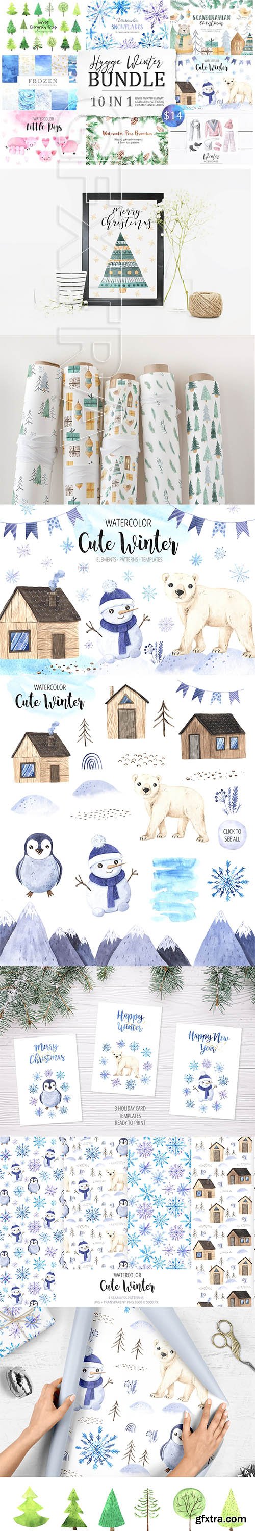 CreativeMarket - BUNDLE Winter Hygge Watercolor Kit 3250148