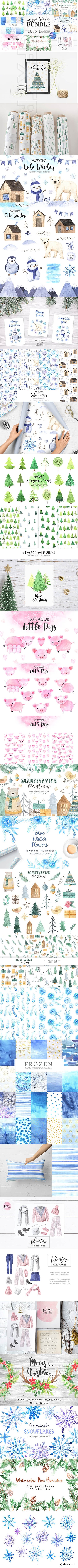 CreativeMarket - BUNDLE Winter Hygge Watercolor Kit 3250148