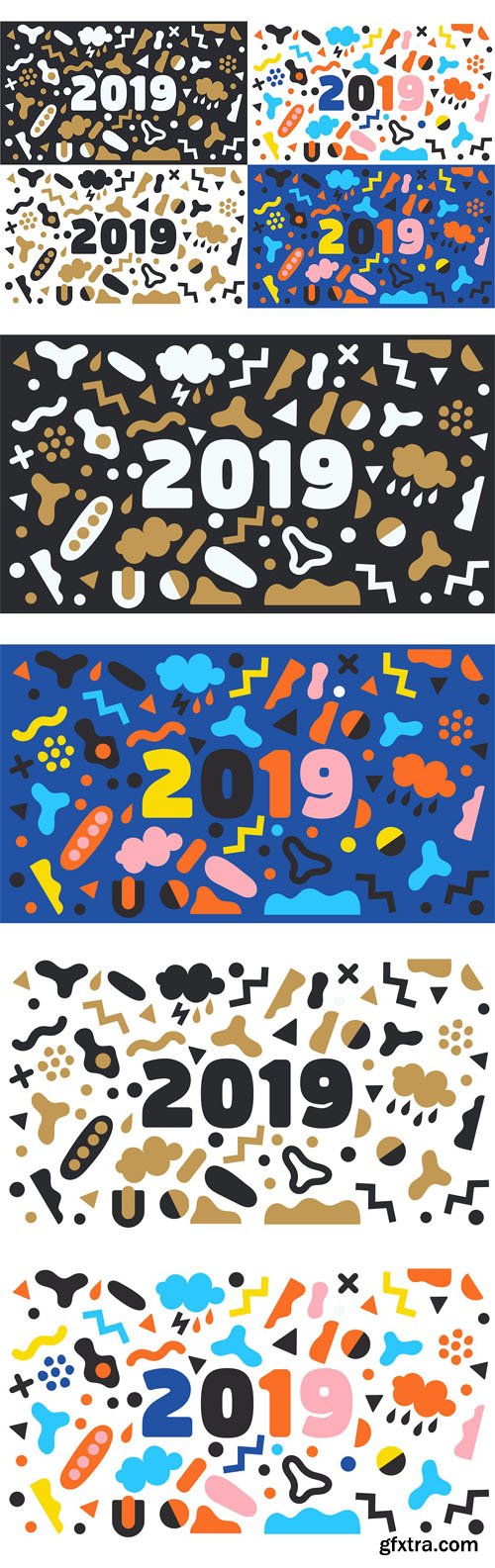 CM - 4 New Year 2019 Vector Background Set