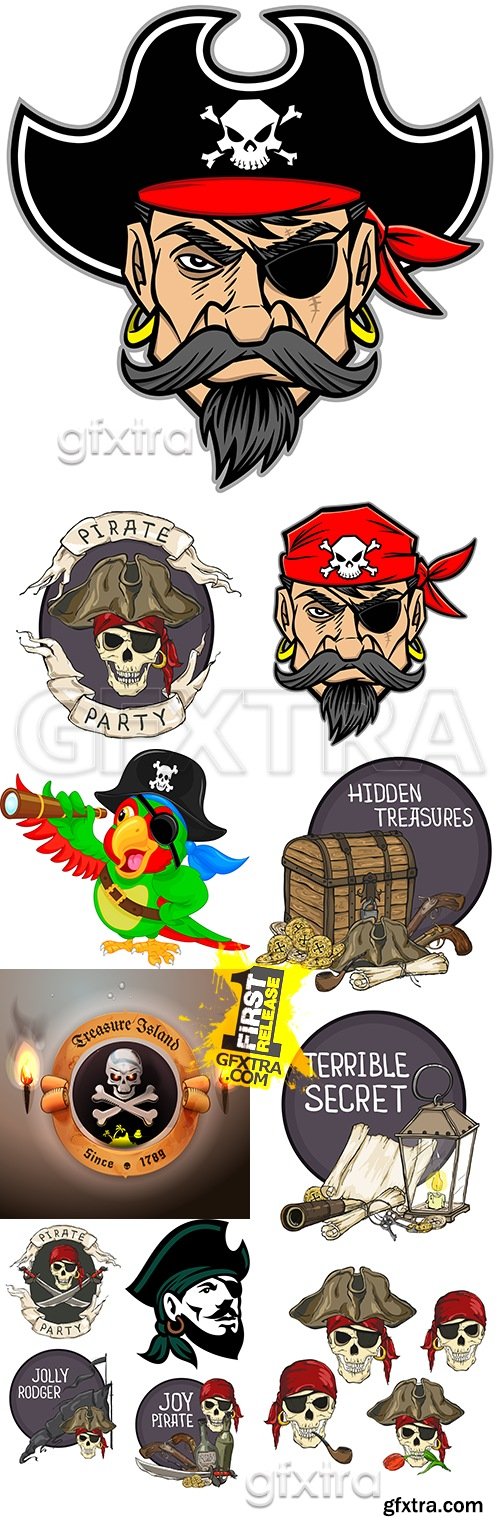 Caribbean pirates cartoon vector illustration collection