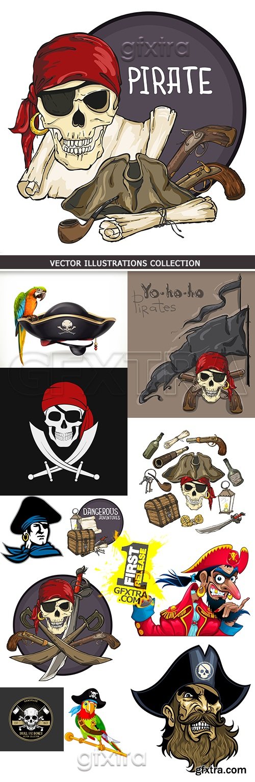 Caribbean pirates cartoon vector illustration collection