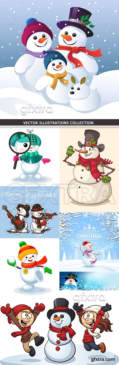 Christmas cheerful snowman cartoon collection illustration