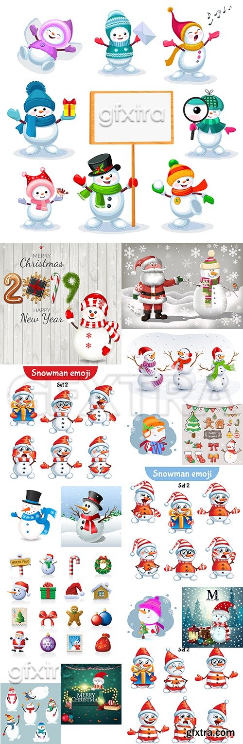 Christmas cheerful snowman cartoon collection illustration