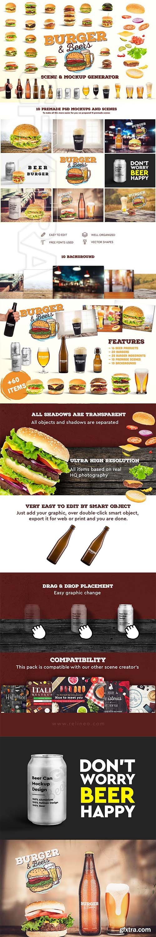 CreativeMarket - Burger&Beer Mock-up Scene Creator 3231078