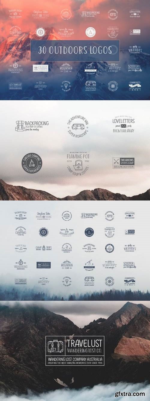 30 Outdoors Hand Drawn Logos