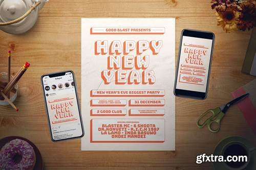 Retro New Year Flyer Set