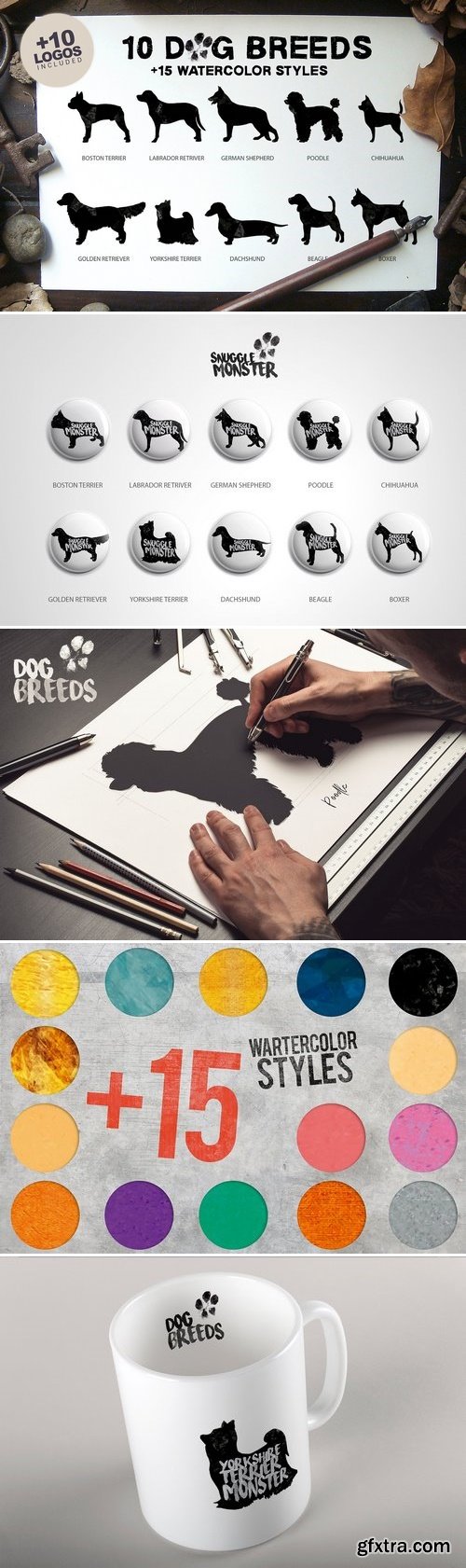 CM - 10 Dog Breeds + 15 Watercolor Styles 392548