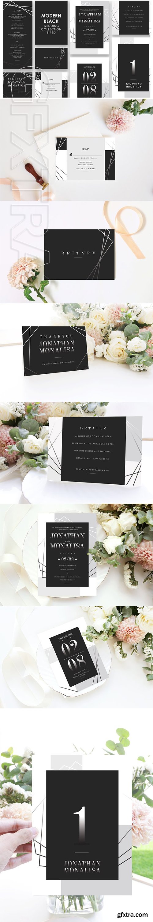 CreativeMarket - Modern Black Wedding Invitation Set 3298873