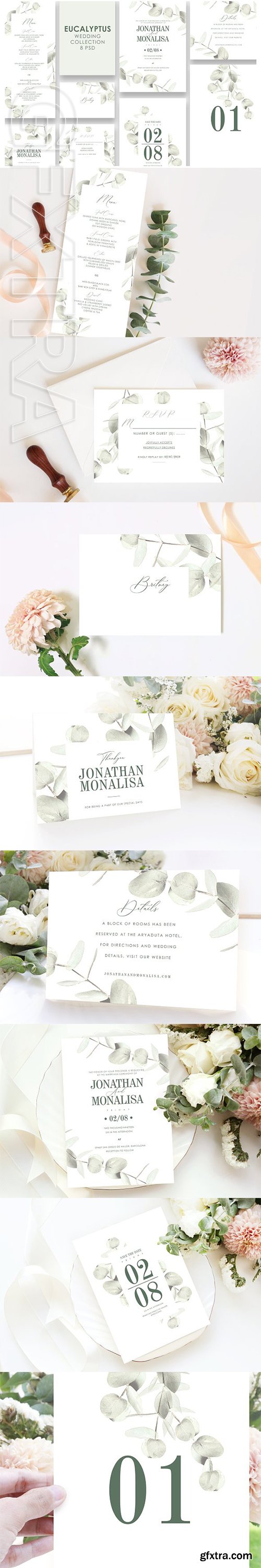 CreativeMarket - Eucalyptus Wedding Invitation Set 3313971