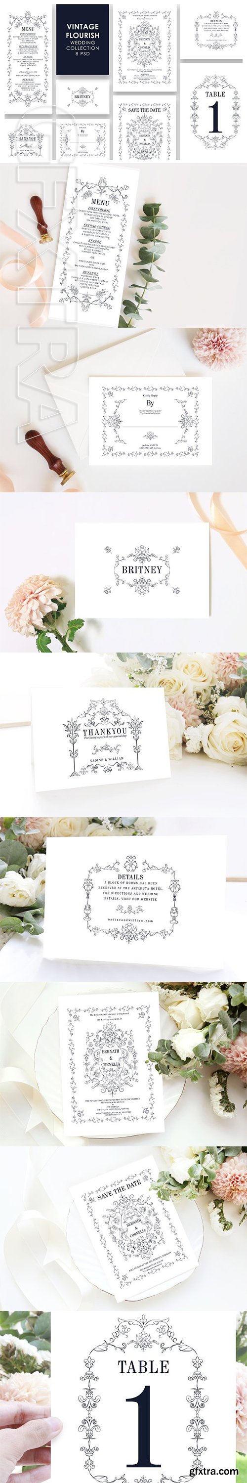 CreativeMarket - Vintage Wedding Invitation Set 3305811