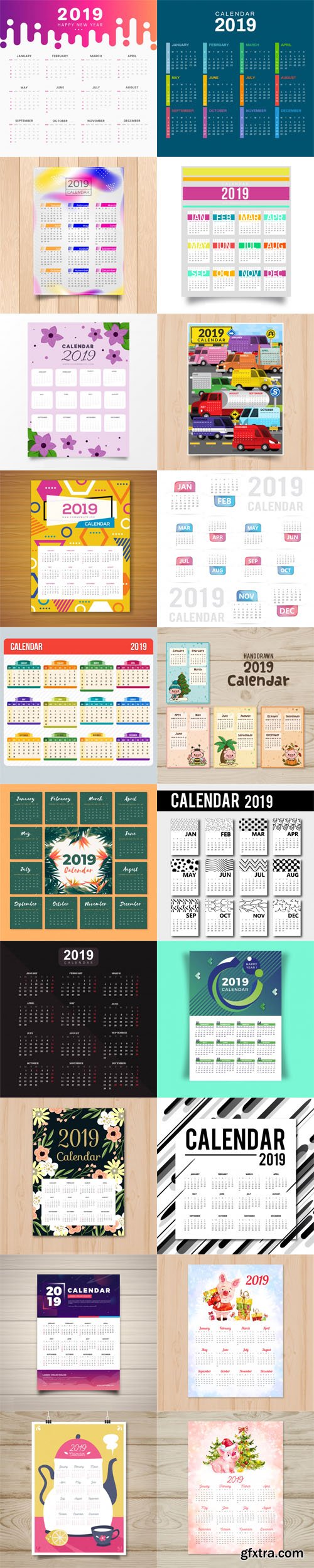 2019 Calendar Vector Templates Collection 7  [20 Calendars]