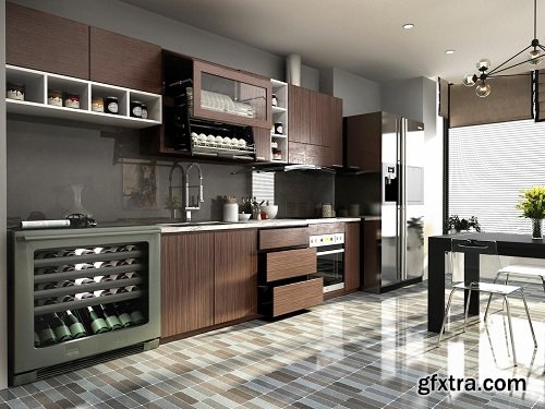 Modern Kitchen Interior Scene 03