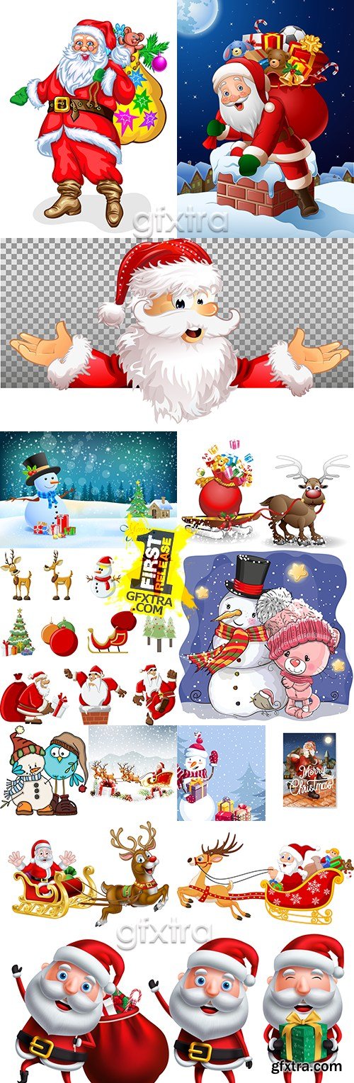 Santa and New Year\'s snowman Merry Christmas cartoon