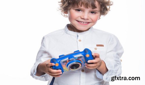 Children\'s Portrait Photography with Props: Photographing a boy with toy cars, cameras and... a dog!