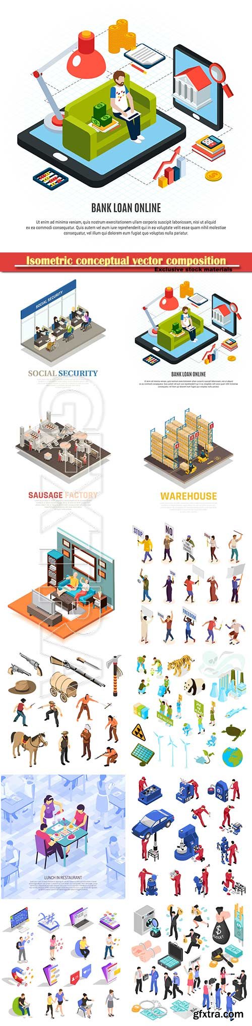 Isometric conceptual vector composition, infographics template # 74