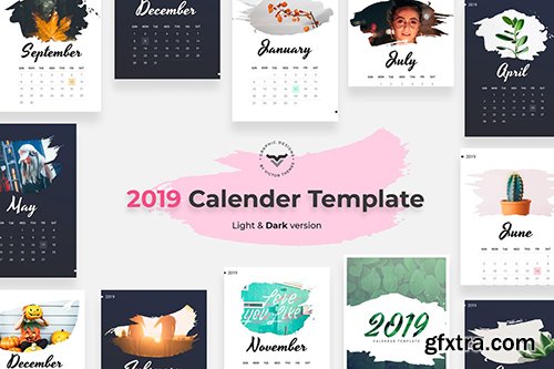 2019 Calendar Light & Dark Version Templates