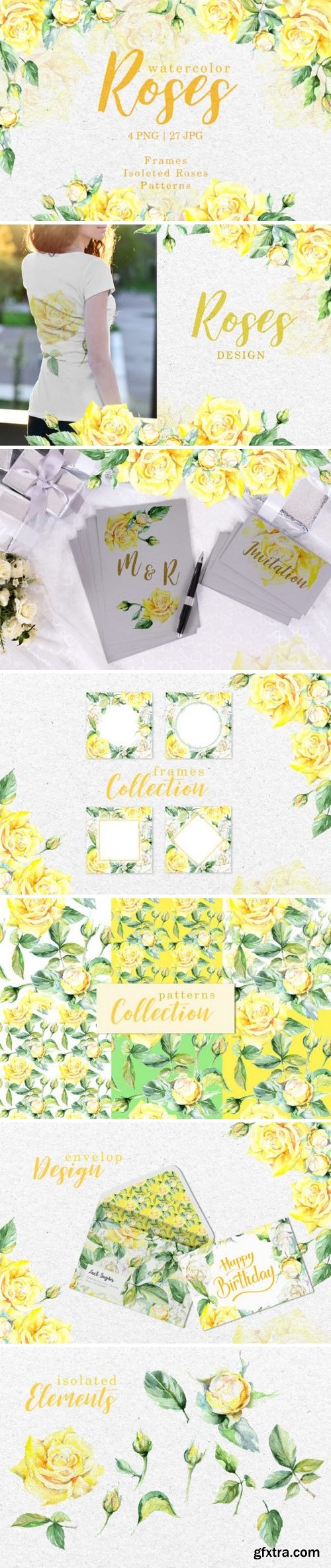 CM - Roses Bright yellow Watercolor png 3319188