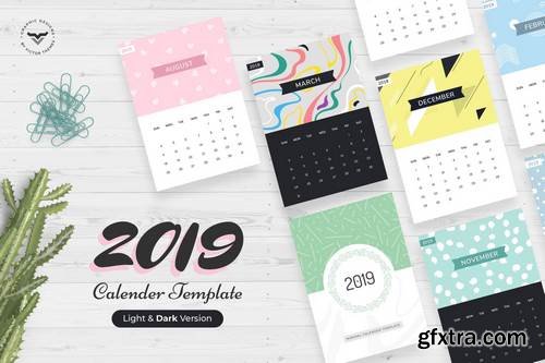 2019 Vector Calendar Light & Dark Version Template