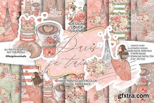 Paris je t\'aime digital paper pack