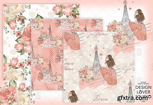 Paris je t\'aime digital paper pack