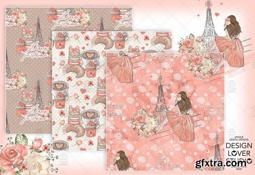 Paris je t\'aime digital paper pack