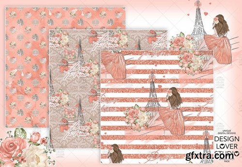 Paris je t\'aime digital paper pack