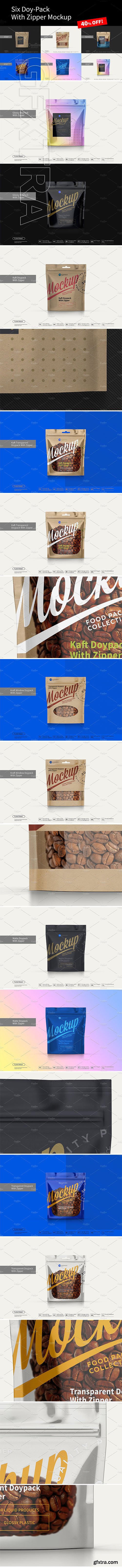 CreativeMarket - Six Doy-Pack Mockup 3284888