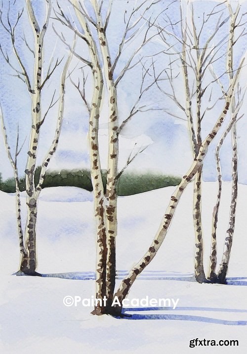 Winter Birches- Watercolor Painting | step by step techniques