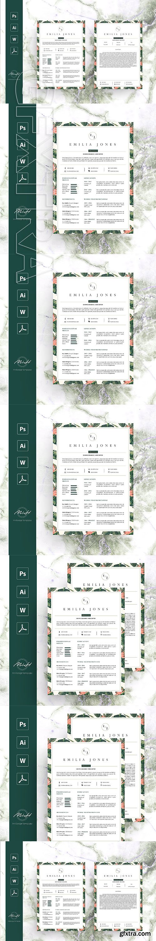 CreativeMarket - Leaf Floral Resume Template 2543362