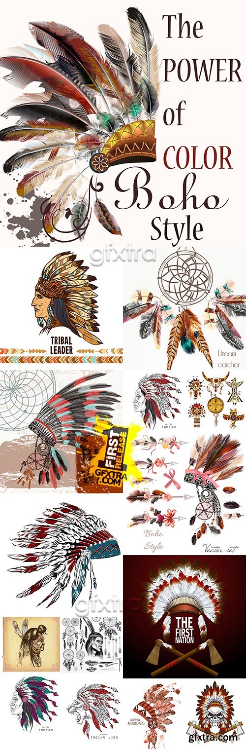 Boho feather and Traditional headdress leader Indians