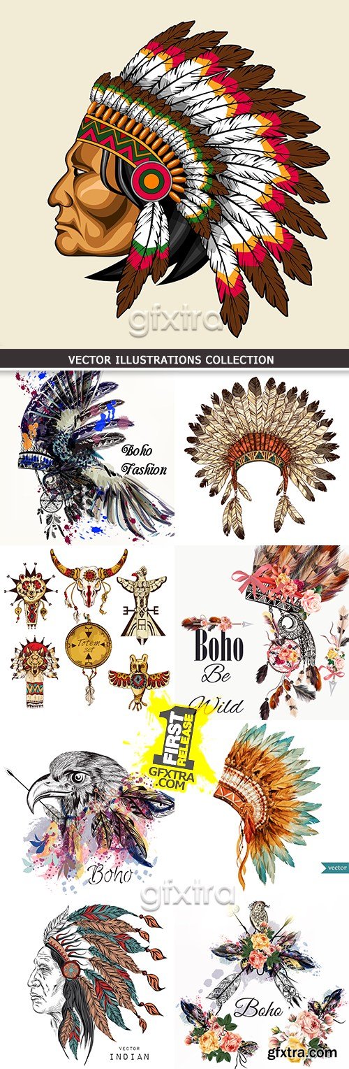 Boho feather and Traditional headdress leader Indians