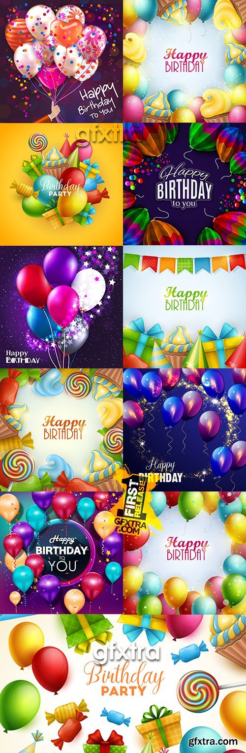 Happy Birthday holiday balloons and gifts collection # 2