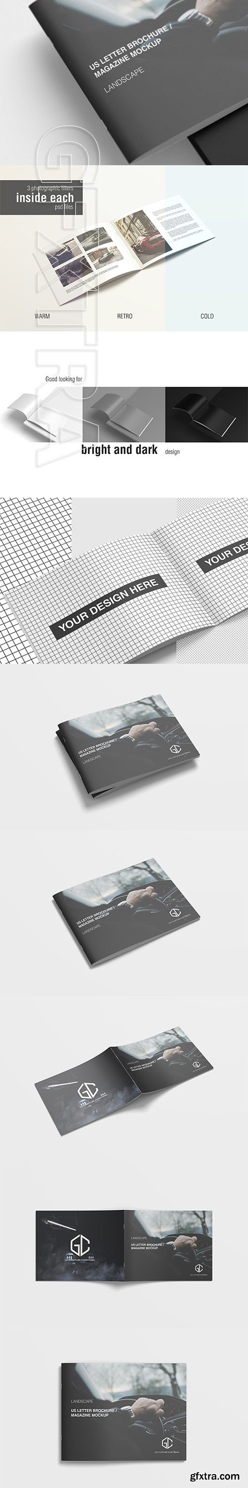 CreativeMarket - US Letter Landscape Brochure Mockup 3336390