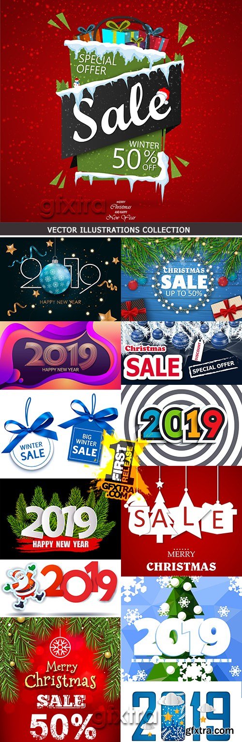 Merry Christmas sale and 2019 New Year decorative design