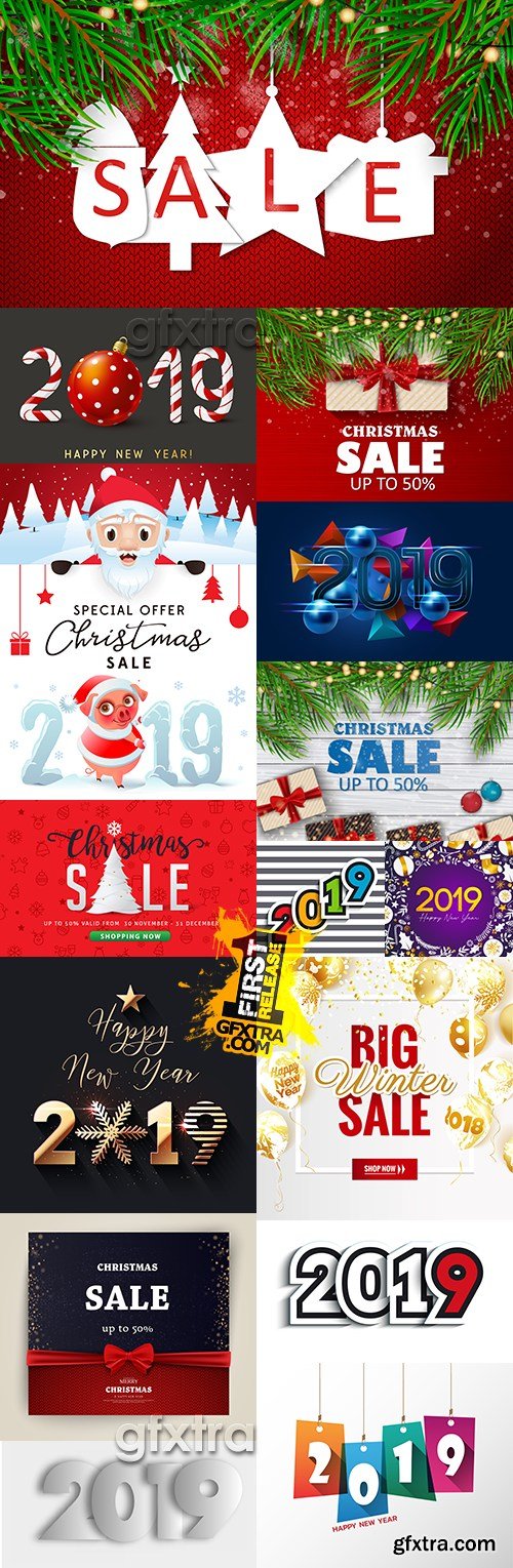 Merry Christmas sale and 2019 New Year decorative design