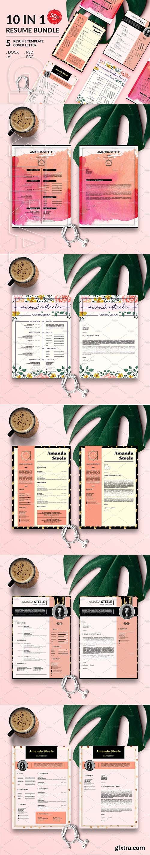 CreativeMarket - Gold Rose Resume BUNDLE Template N 3338013