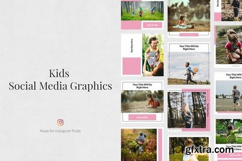 Kids Pinterest Twitter Facebook Instagram Posts Pack and Animated Instagram Stories