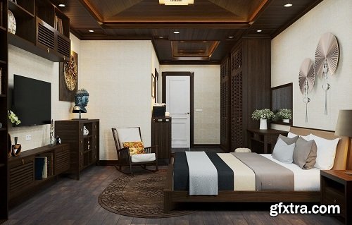 Modern Bedroom Interior Scene 48