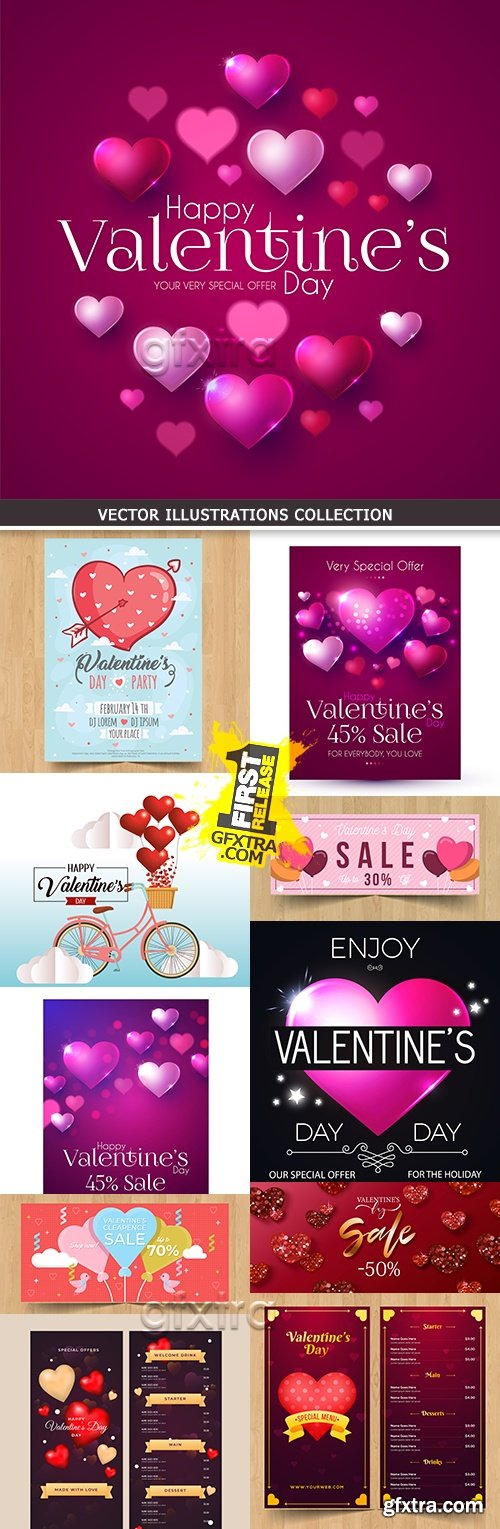 Valentines day festive invitation and elements design