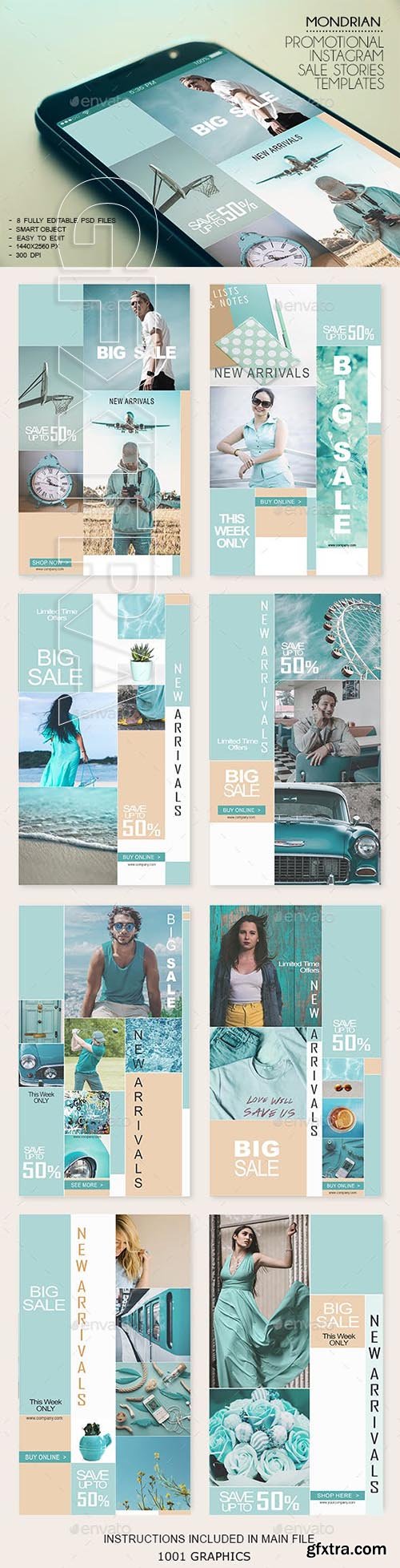 GraphicRiver - 8 Mondrian Insta-Stories Sale PSD Templates 23116580