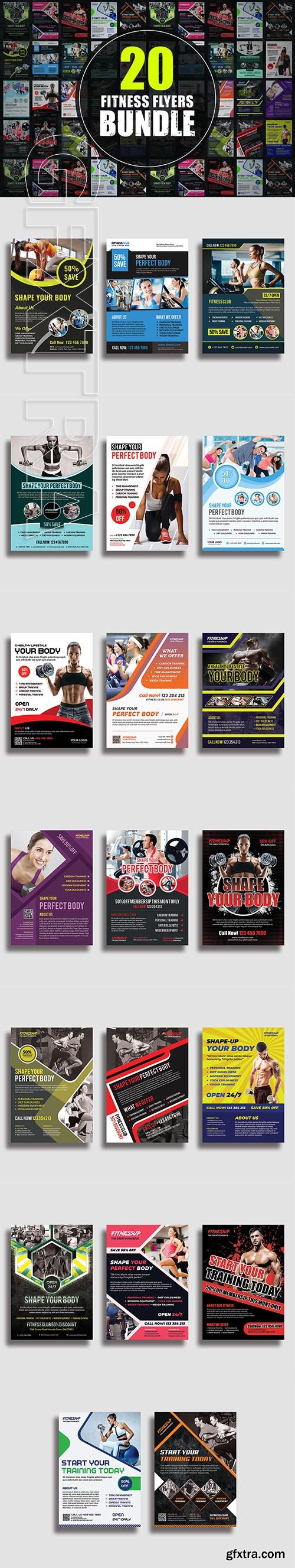 CreativeMarket - 20 Fitness Flyers Bundle 3340415