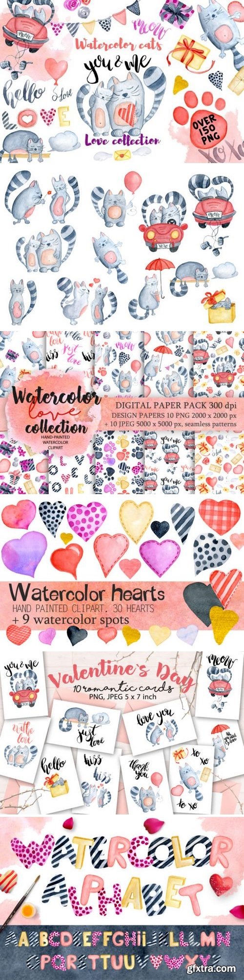 CM - Watercolor Valentines day cats 1179103