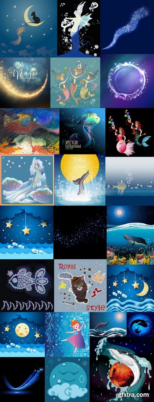 Underwater world illustration for the children book literature fairy tale 2-25 EPS